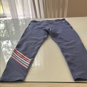 Slate Blue Workout Leggings with Striped Detail, Size Small